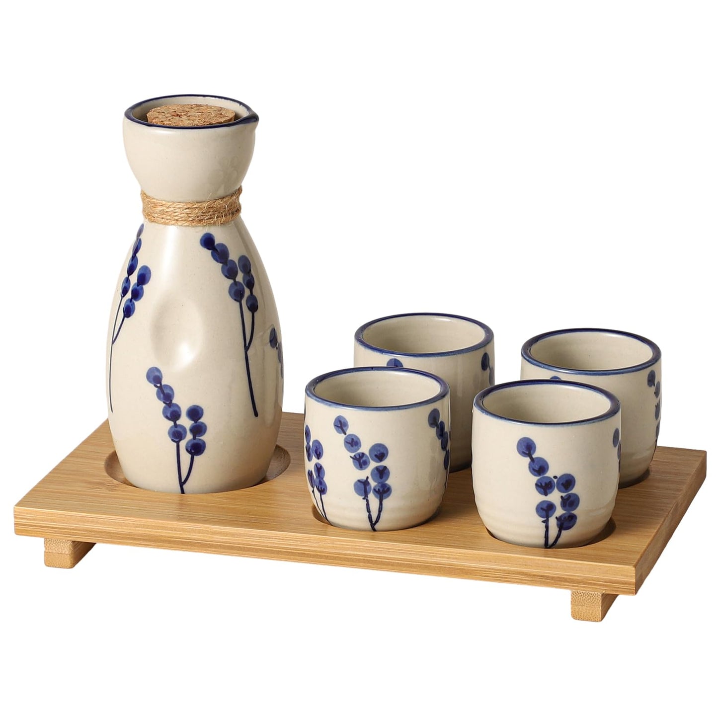 Ceramic Sake Set with Bamboo Tray – Japanese Style